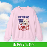 "United We Love" Samoyed Dog Crewneck Sweatshirt – Patriotic Dog Lover Gift, Unisex Apparel for Proud Dog Moms & Dads