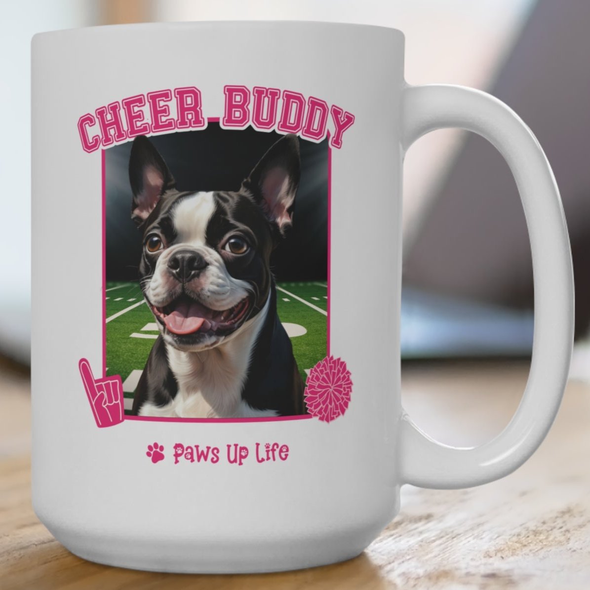 Boston Terrier Football Cheer Buddy Cheerleading Dog 15oz Large Coffee Mug Ceramic Drinkware Tea Washable | Paws Up Life, LLC
