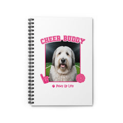 White Old English Sheep Dog Football Cheer Buddy Cheerleading Dog Spiral Notebook for Office and Home - Ruled Line | Paws Up Life, LLC