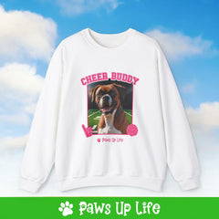 Boxer Football Cheer Buddy Cheerleading Dog Crewneck Sweatshirt, Unisex Gift for Animal Lovers, Dog Mom Dad Sweatshirt, Cute Dog Lover Apparel, Fun Pet | Paws Up Life, LLC