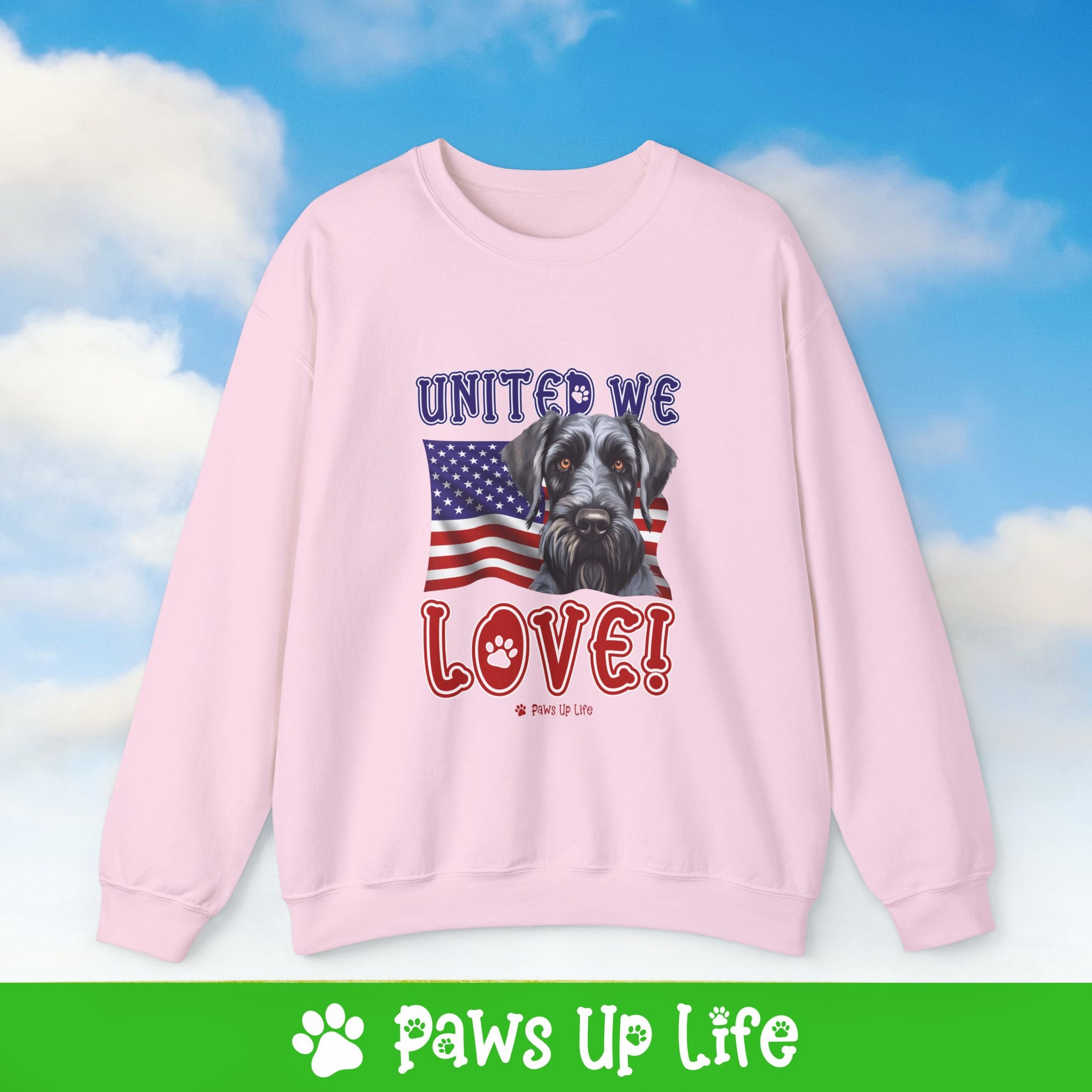 Giant Schnauzer Dog United We Love Dog Crewneck Sweatshirt, Unisex Gift for Animal Lovers, Dog Mom Dad Sweatshirt, Cute Dog Lover Apparel, Fun Pet | Paws Up Life, LLC