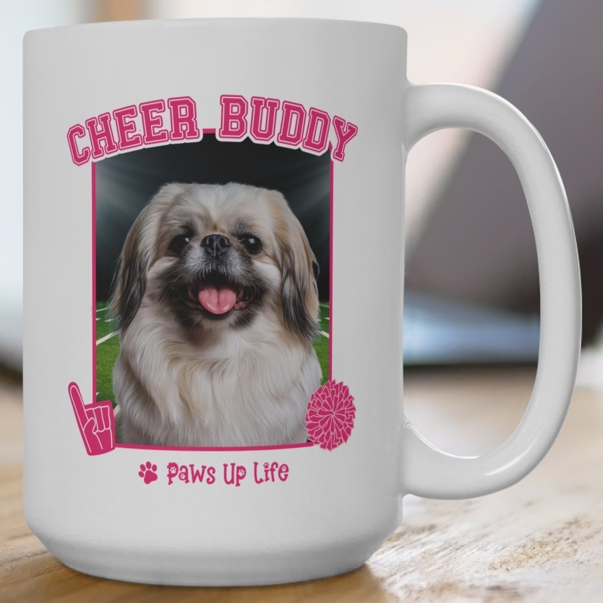 Pekinese Football Cheer Buddy Cheerleading Dog 15oz Large Coffee Mug Ceramic Drinkware Tea Washable | Paws Up Life, LLC