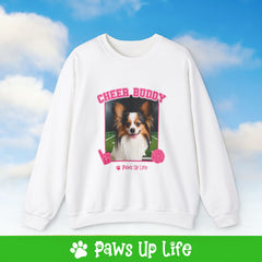 Papillon Football Cheer Buddy Cheerleading Dog Crewneck Sweatshirt, Unisex Gift for Animal Lovers, Dog Mom Dad Sweatshirt, Cute Dog Lover Apparel, Fun Pet | Paws Up Life, LLC