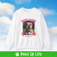 Bulldog Football Cheer Buddy Cheerleading Dog Crewneck Sweatshirt, Unisex Gift for Animal Lovers, Dog Mom Dad Sweatshirt, Cute Dog Lover Apparel, Fun Pet