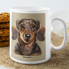 15 oz White Ceramic Mug with Adorable Long-Haired Dachshund Design – Ideal for Coffee, Tea, and Dog Enthusiasts. | Paws Up Life, LLC