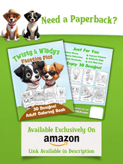 Vacation Pics Dog Lover Coloring Book for Adults | Digital Download