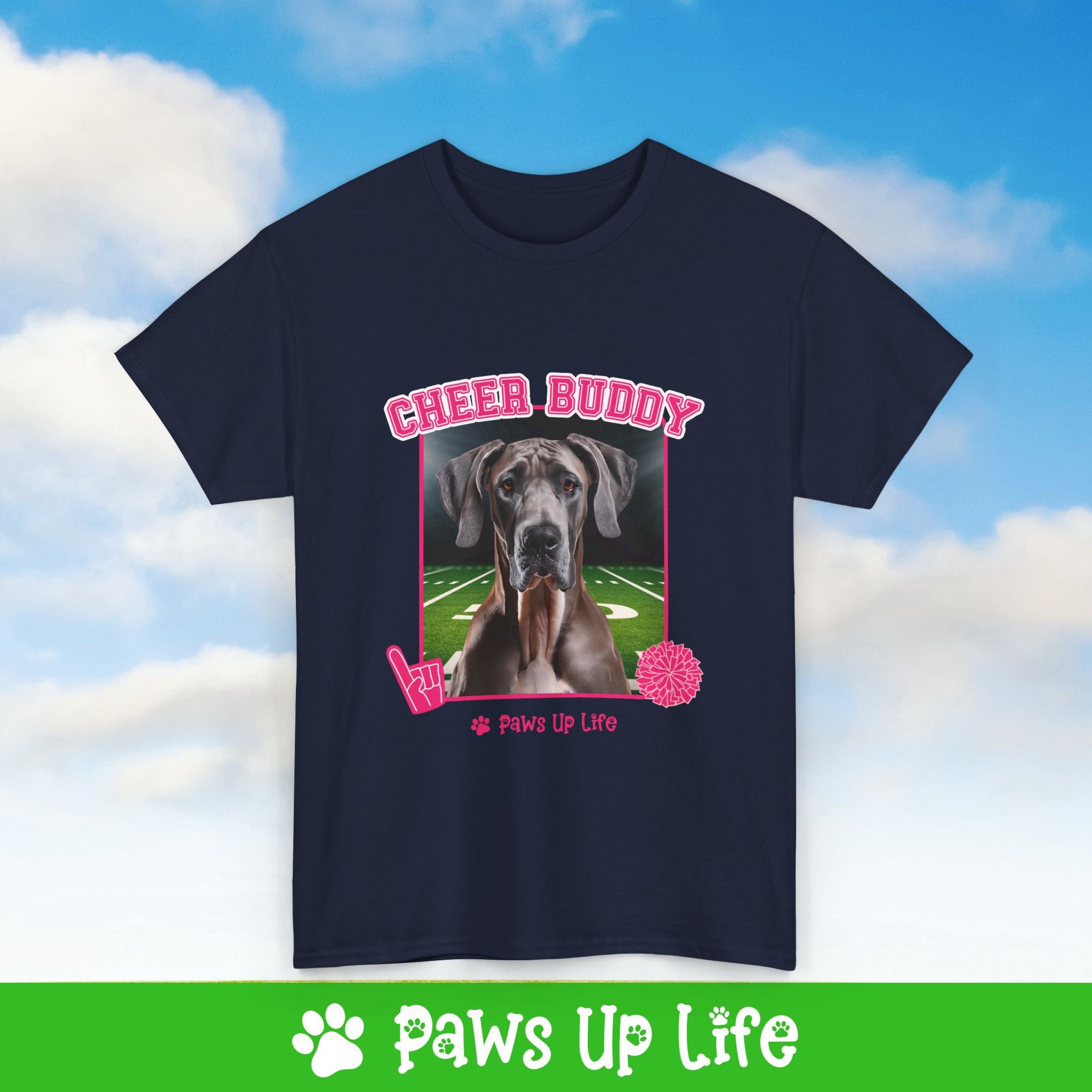 Great Dane Football Cheer Buddy Cheerleading Dog Tee, Shirt, Unisex Pet Lover Gift, Dog Mom Dad Tshirt, Animal Rescue Advocate, Cute Puppy Graphic Top Classic Collar | Paws Up Life, LLC