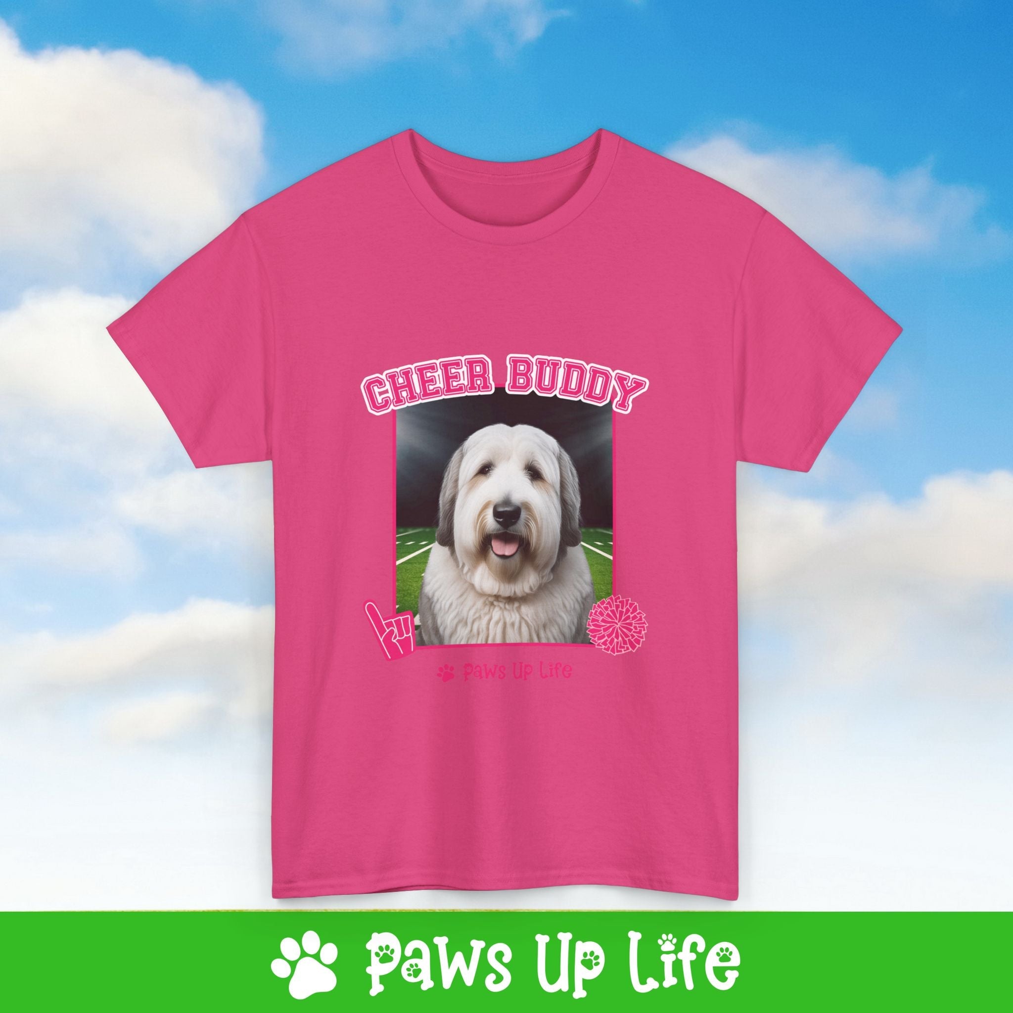 White Old English Sheep Dog Football Cheer Buddy Cheerleading Dog Tee, Shirt, Unisex Pet Lover Gift, Dog Mom Dad Tshirt, Animal Rescue Advocate, Cute Puppy Graphic Top Classic Collar | Paws Up Life, LLC