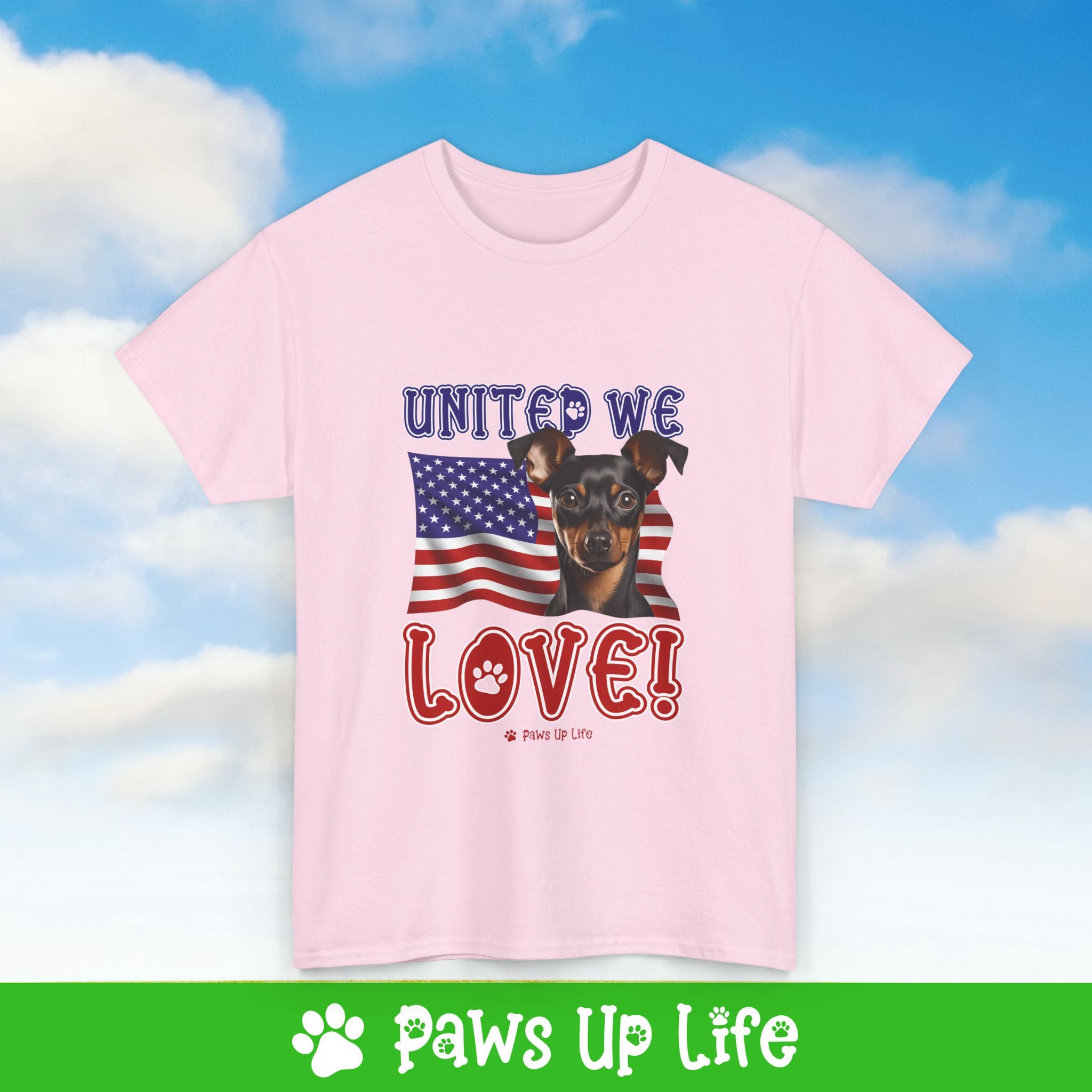 Miniature Pinscher Dog United We Love Dog Tee, Shirt, Unisex Pet Lover Gift, Dog Mom Dad Tshirt, Animal Rescue Advocate, Cute Puppy Graphic Top Classic Collar | Paws Up Life, LLC