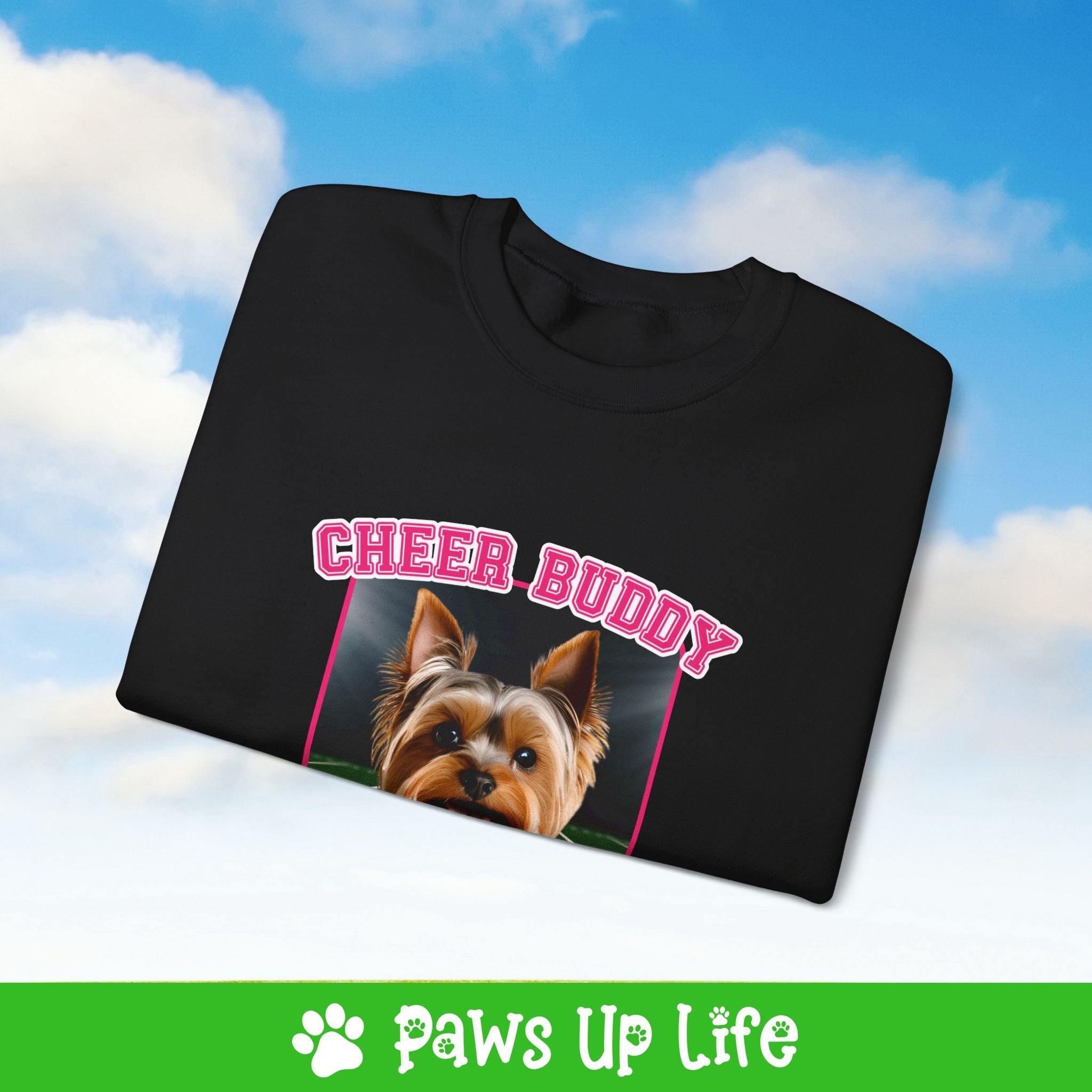 Yorkshire Terrier Football Cheer Buddy Cheerleading Dog Crewneck Sweatshirt, Unisex Gift for Animal Lovers, Dog Mom Dad Sweatshirt, Cute Dog Lover Apparel, Fun Pet | Paws Up Life, LLC