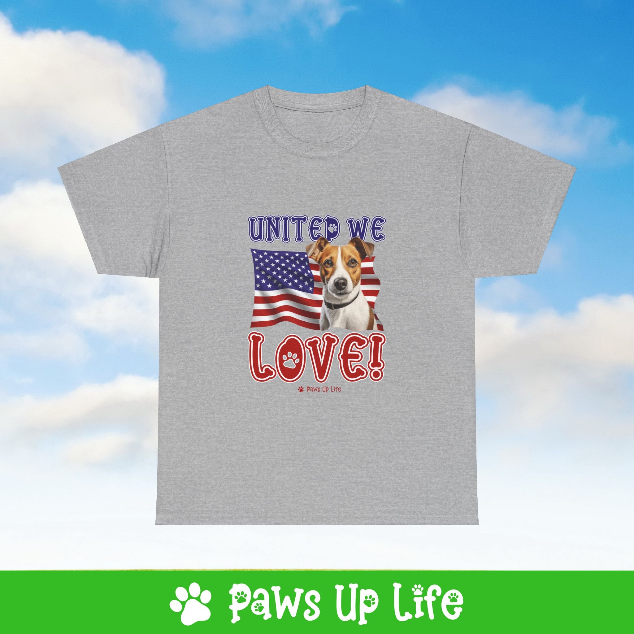 Jack Russell Dog United We Love Dog Tee, Shirt, Unisex Pet Lover Gift, Dog Mom Dad Tshirt, Animal Rescue Advocate, Cute Puppy Graphic Top Classic Collar | Paws Up Life, LLC