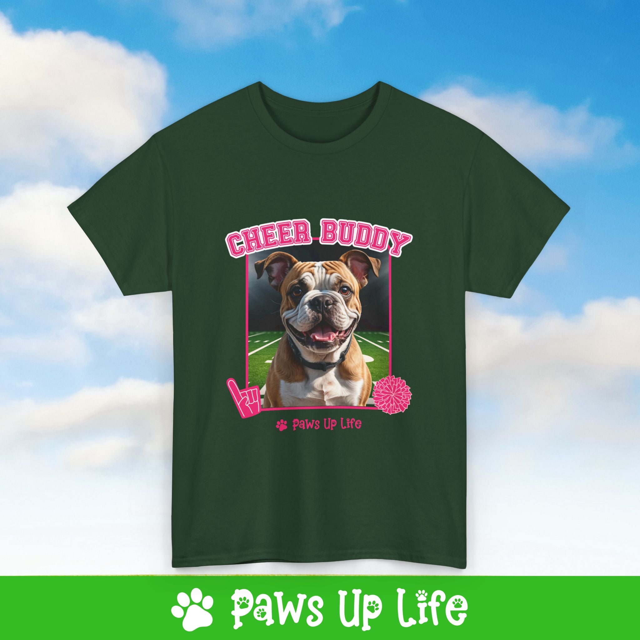 Bulldog Football Cheer Buddy Cheerleading Dog Tee, Shirt, Unisex Pet Lover Gift, Dog Mom Dad Tshirt, Animal Rescue Advocate, Cute Puppy Graphic Top Classic Collar | Paws Up Life, LLC