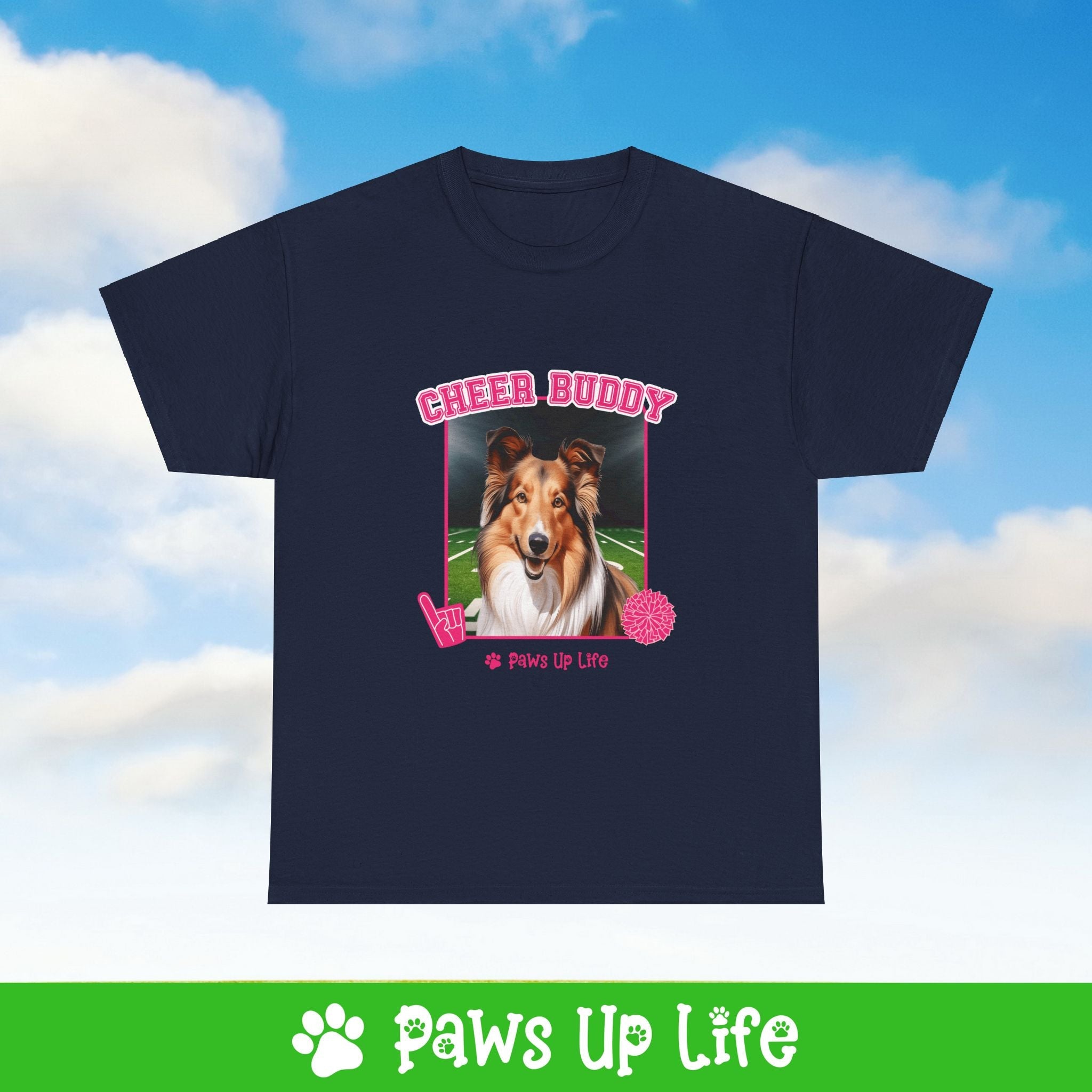 Shetland Sheepdog Football Cheer Buddy Cheerleading Dog Tee, Shirt, Unisex Pet Lover Gift, Dog Mom Dad Tshirt, Animal Rescue Advocate, Cute Puppy Graphic Top Classic Collar | Paws Up Life, LLC