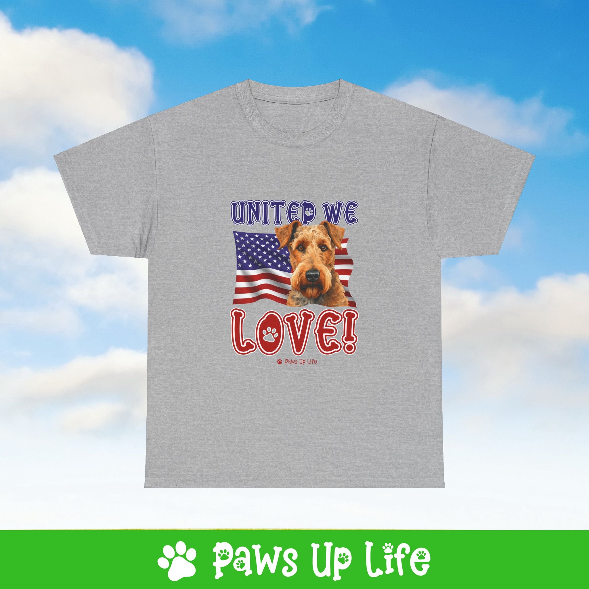 Airedale Terrier Dog United We Love Dog Tee, Shirt, Unisex Pet Lover Gift, Dog Mom Dad Tshirt, Animal Rescue Advocate, Cute Puppy Graphic Top Classic Collar | Paws Up Life, LLC