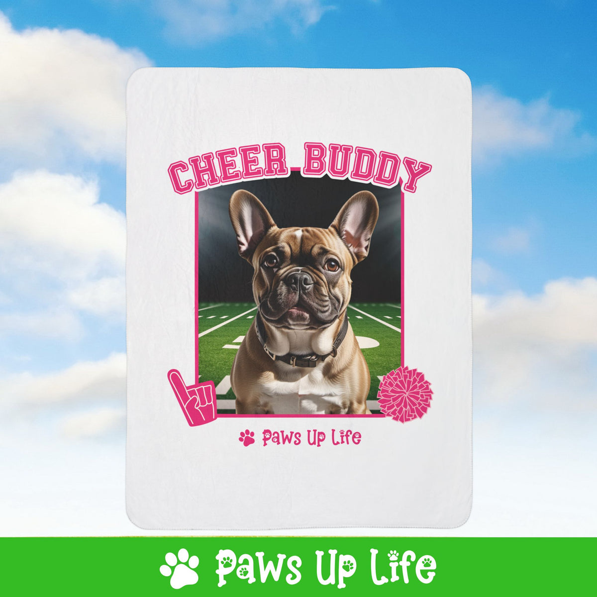 French Bulldog Football Cheer Buddy Cheerleading Dog Fleece Sherpa Blanket - Perfect for Snuggling and Cozy Napping | Paws Up Life, LLC