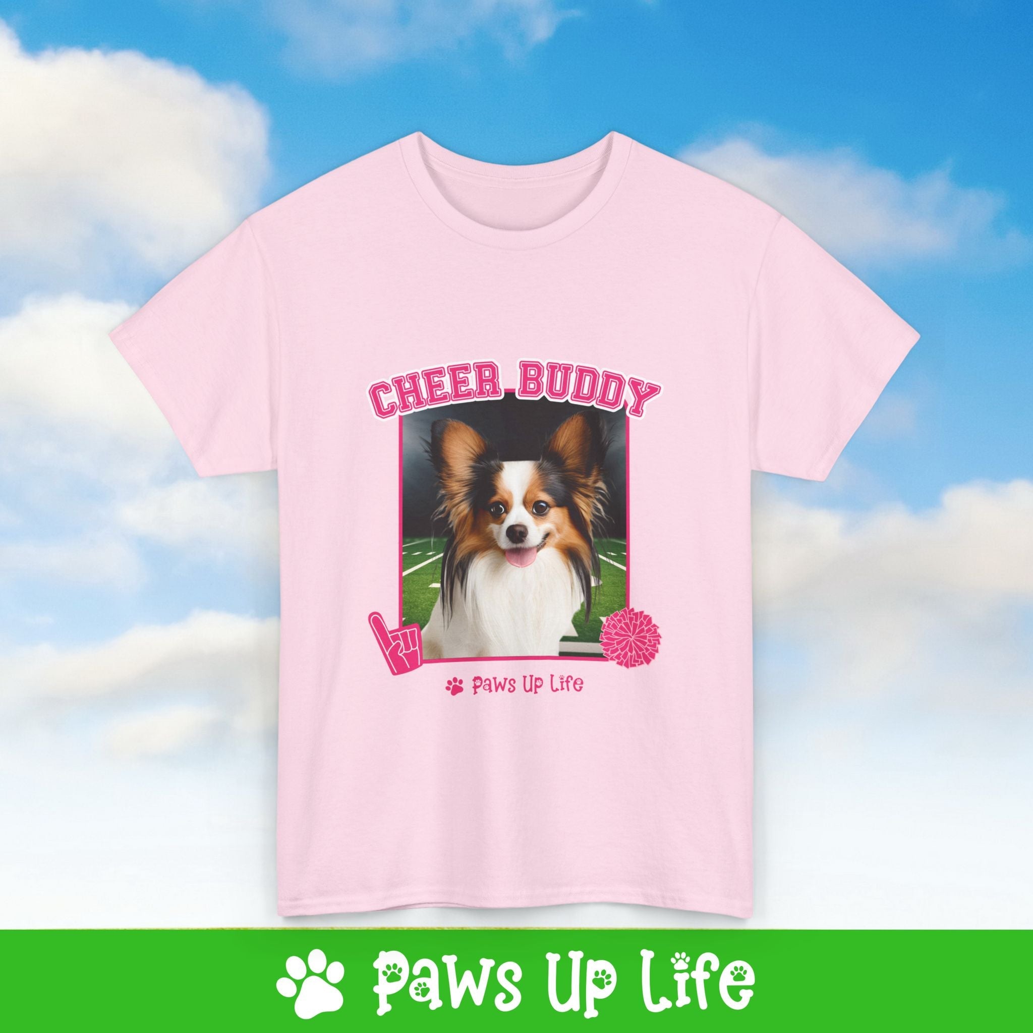 Papillon Football Cheer Buddy Cheerleading Dog Tee, Shirt, Unisex Pet Lover Gift, Dog Mom Dad Tshirt, Animal Rescue Advocate, Cute Puppy Graphic Top Classic Collar | Paws Up Life, LLC