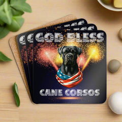 God Bless Cane Corso Patriotic Corkwood Coaster Set | Set of 4 | Paws Up Life, LLC