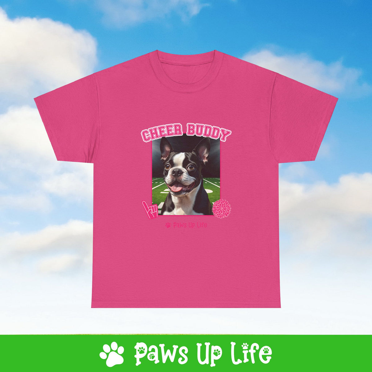 Boston Terrier Football Cheer Buddy Cheerleading Dog Tee, Shirt, Unisex Pet Lover Gift, Dog Mom Dad Tshirt, Animal Rescue Advocate, Cute Puppy Graphic Top Classic Collar | Paws Up Life, LLC