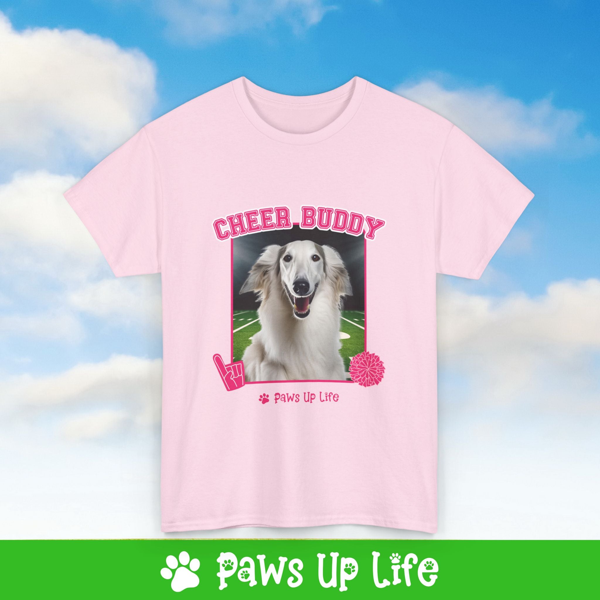 Borzoi Football Cheer Buddy Cheerleading Dog Tee, Shirt, Unisex Pet Lover Gift, Dog Mom Dad Tshirt, Animal Rescue Advocate, Cute Puppy Graphic Top Classic Collar | Paws Up Life, LLC