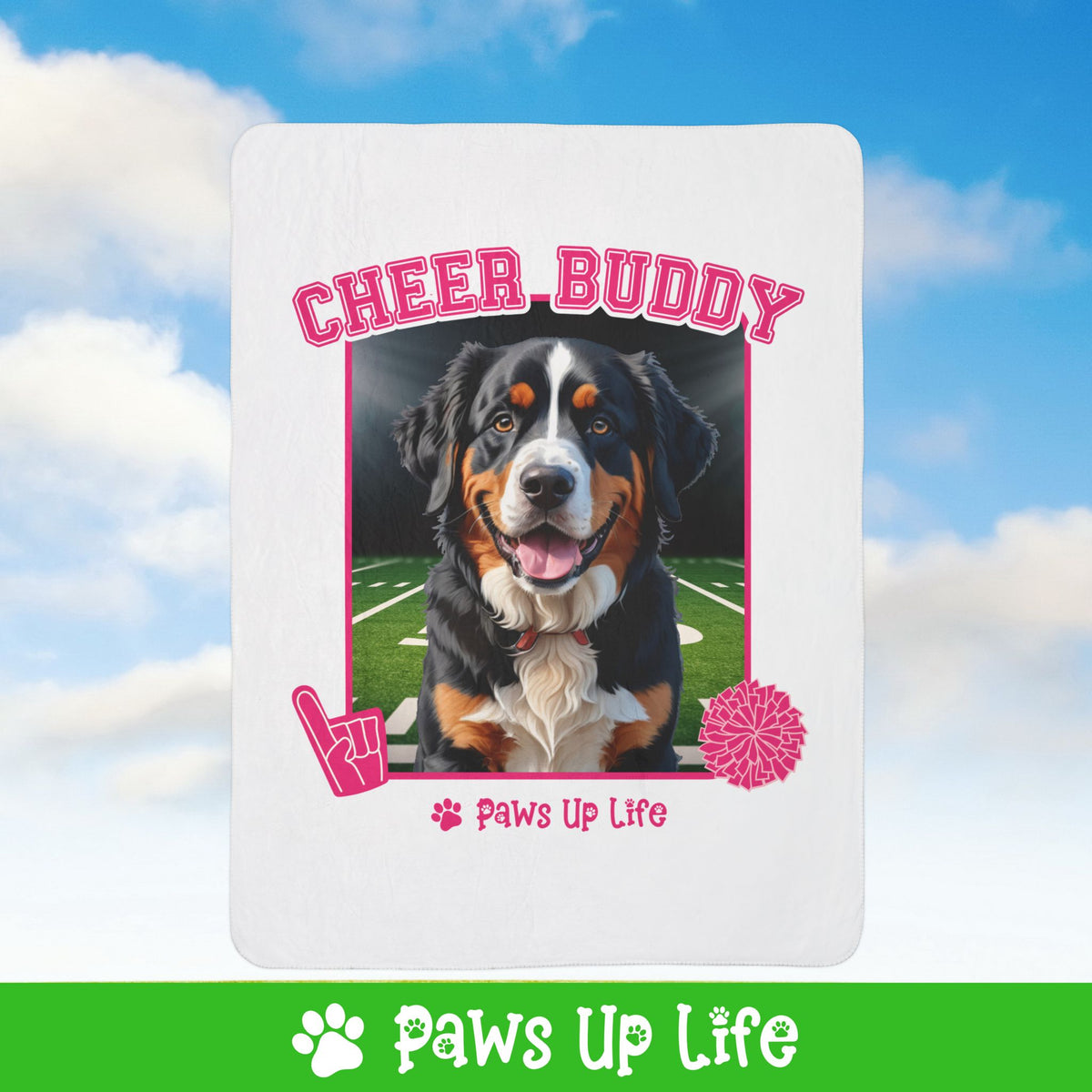 Bernese Mountain Dog Football Cheer Buddy Cheerleading Dog Fleece Sherpa Blanket - Perfect for Snuggling and Cozy Napping