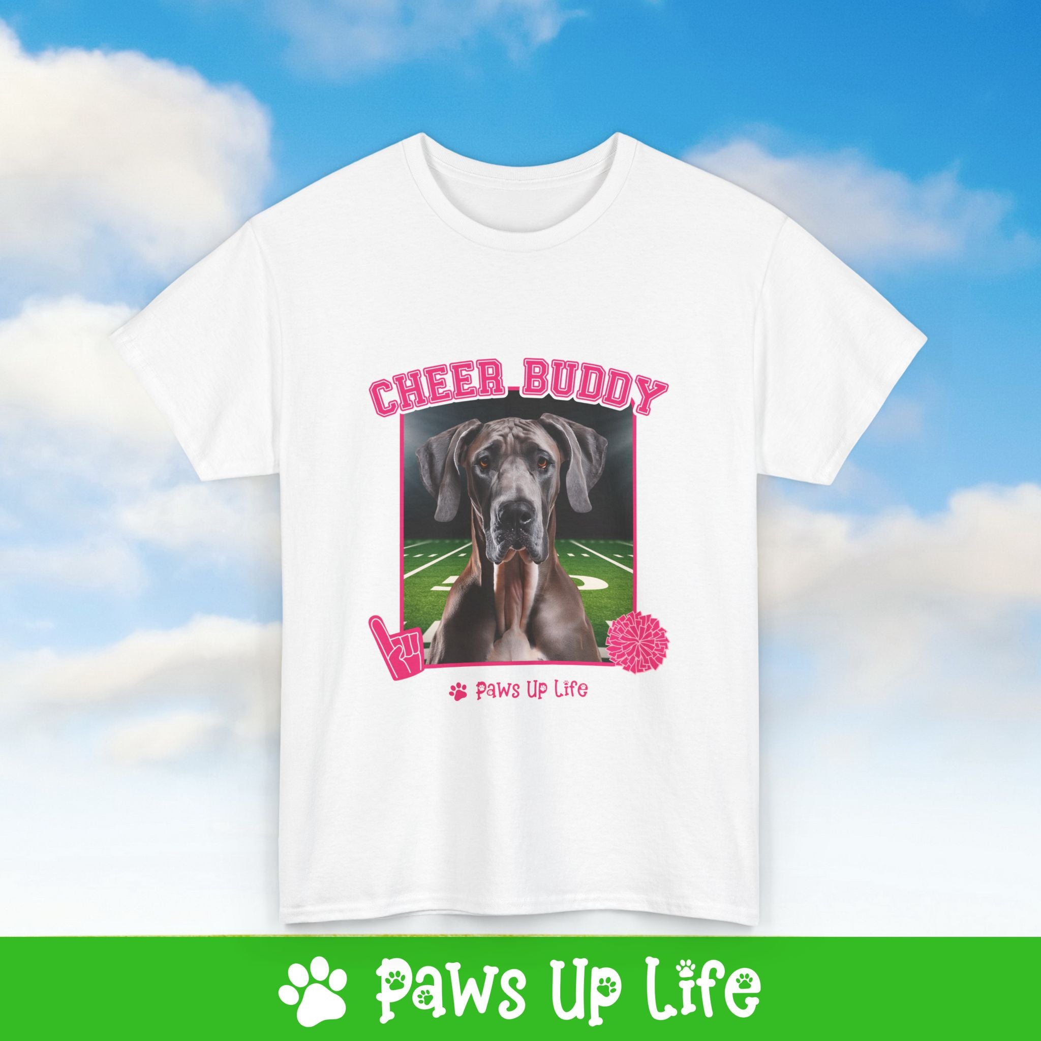 Great Dane Football Cheer Buddy Cheerleading Dog Tee, Shirt, Unisex Pet Lover Gift, Dog Mom Dad Tshirt, Animal Rescue Advocate, Cute Puppy Graphic Top Classic Collar | Paws Up Life, LLC