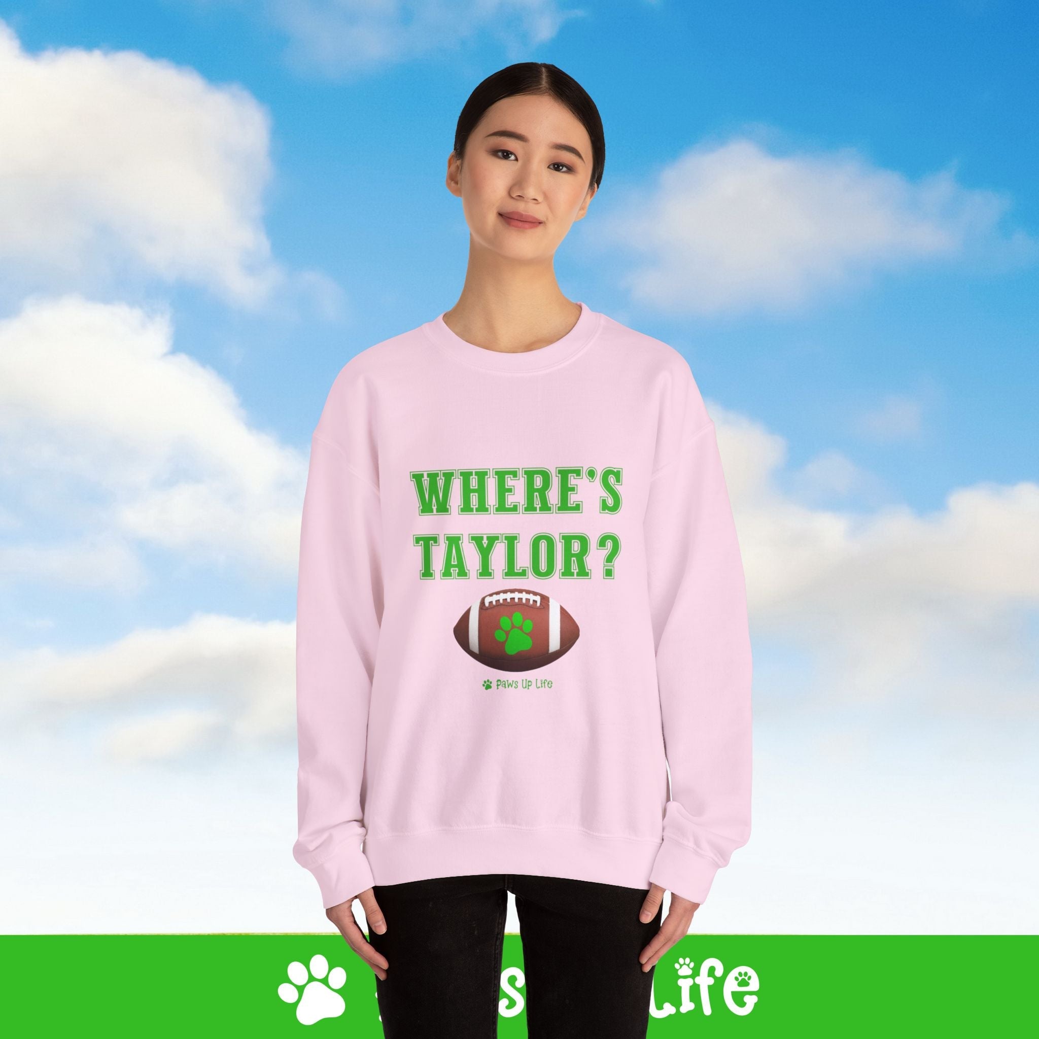 Where's Taylor Football Crewneck Sweatshirt, Unisex Gift for Animal Lovers, Dog Mom Dad Sweatshirt, Cute Dog Lover Apparel, Fun Pet | Paws Up Life, LLC
