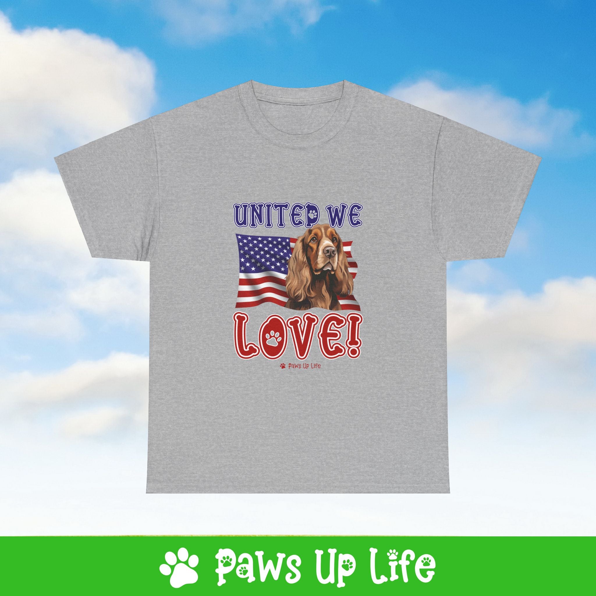 English Cocker Spaniel Dog United We Love Dog Tee, Shirt, Unisex Pet Lover Gift, Dog Mom Dad Tshirt, Animal Rescue Advocate, Cute Puppy Graphic Top Classic Collar | Paws Up Life, LLC