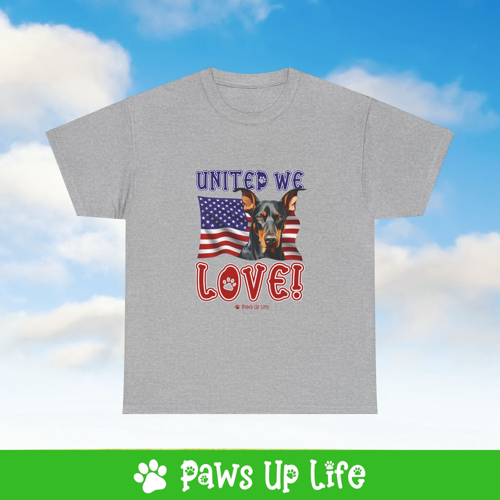 Doberman Pinscher Dog United We Love Dog Tee, Shirt, Unisex Pet Lover Gift, Dog Mom Dad Tshirt, Animal Rescue Advocate, Cute Puppy Graphic Top Classic Collar | Paws Up Life, LLC