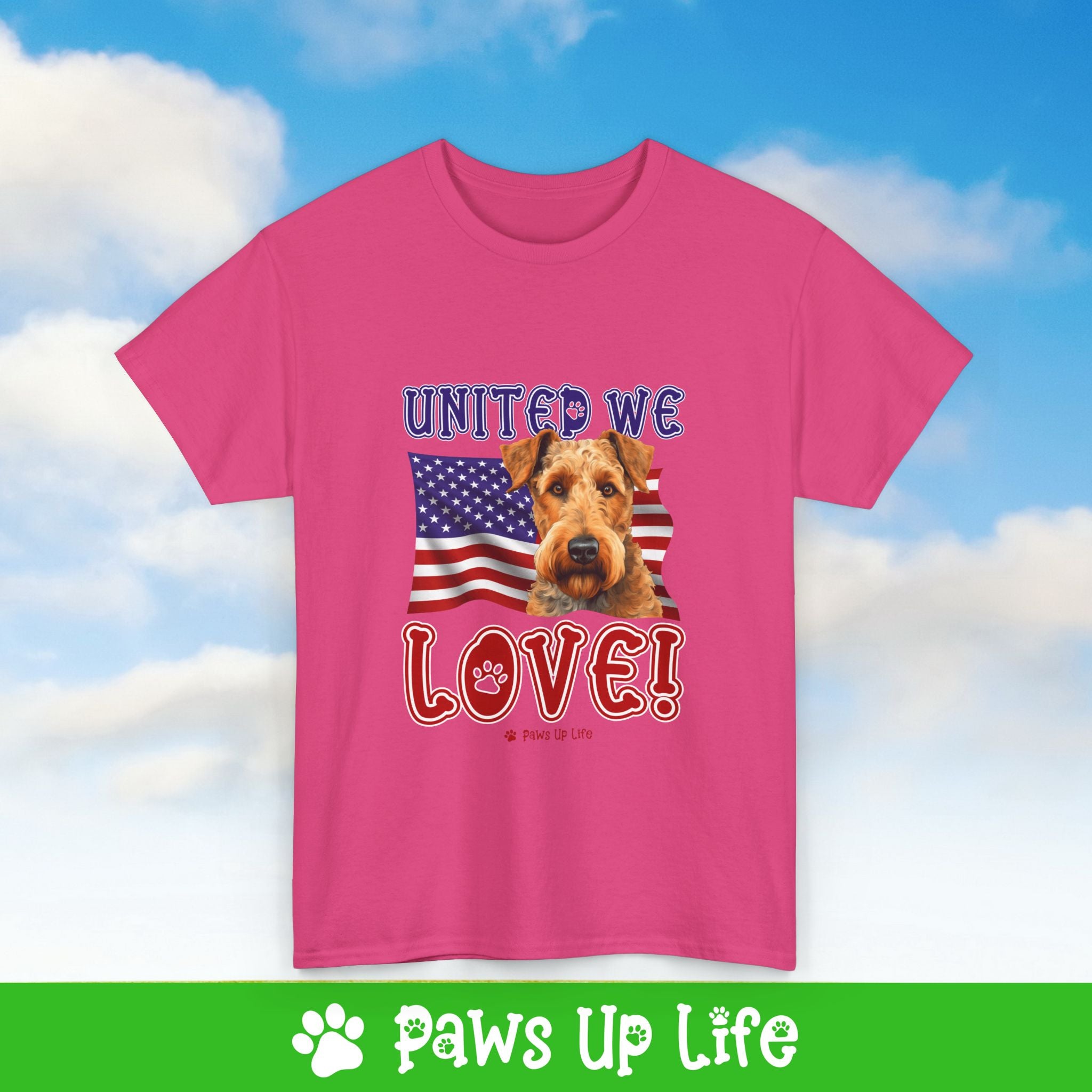 Airedale Terrier Dog United We Love Dog Tee, Shirt, Unisex Pet Lover Gift, Dog Mom Dad Tshirt, Animal Rescue Advocate, Cute Puppy Graphic Top Classic Collar | Paws Up Life, LLC