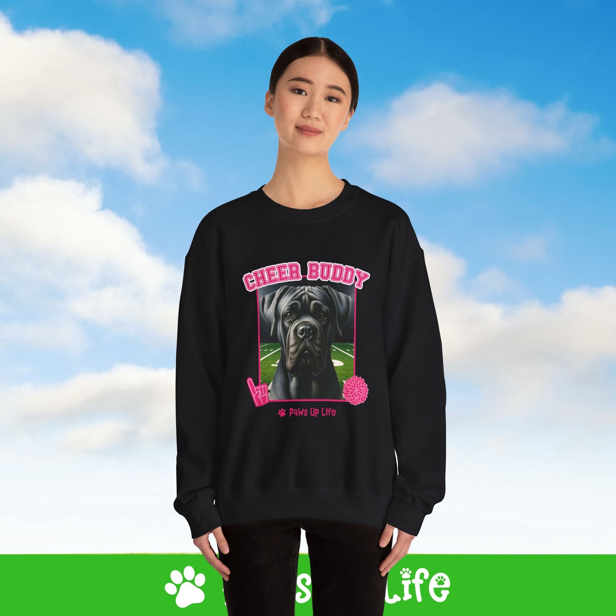 Cane Corso Football Cheer Buddy Cheerleading Dog Crewneck Sweatshirt, Unisex Gift for Animal Lovers, Dog Mom Dad Sweatshirt, Cute Dog Lover Apparel, Fun Pet | Paws Up Life, LLC