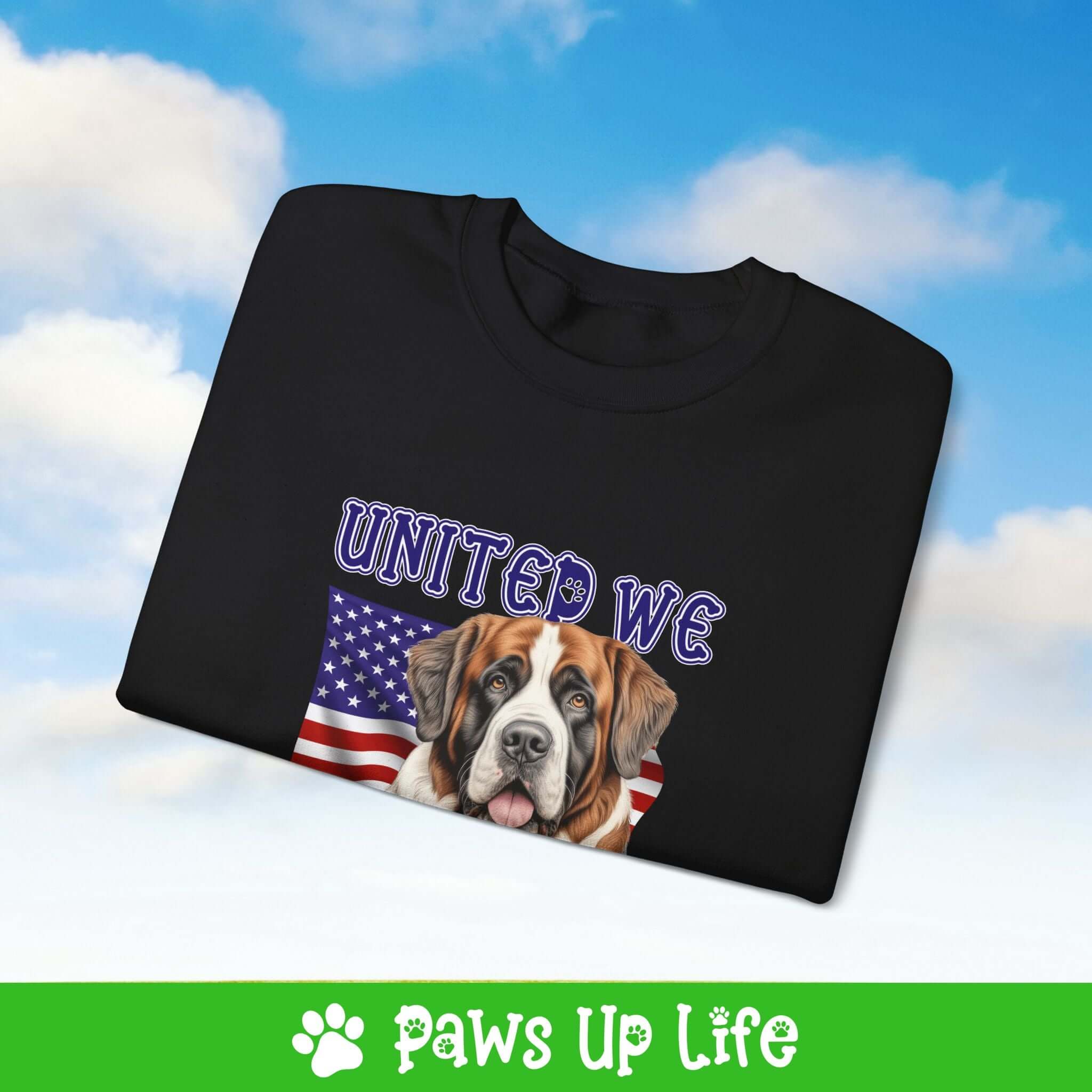 "United We Love" St. Bernard Dog Crewneck Sweatshirt – Patriotic Dog Lover Gift, Unisex Apparel for Proud Dog Moms & Dads