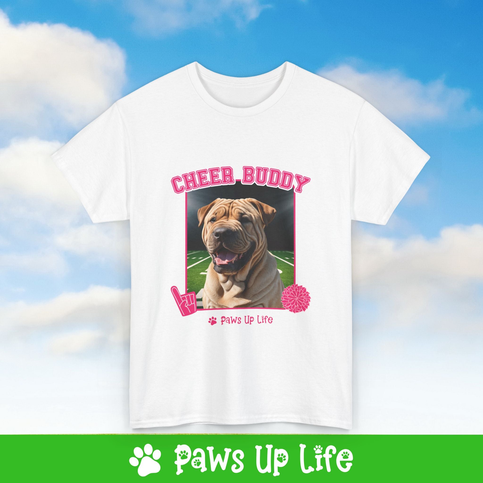 Chinese Shar Pei Football Cheer Buddy Cheerleading Dog Tee, Shirt, Unisex Pet Lover Gift, Dog Mom Dad Tshirt, Animal Rescue Advocate, Cute Puppy Graphic Top Classic Collar | Paws Up Life, LLC