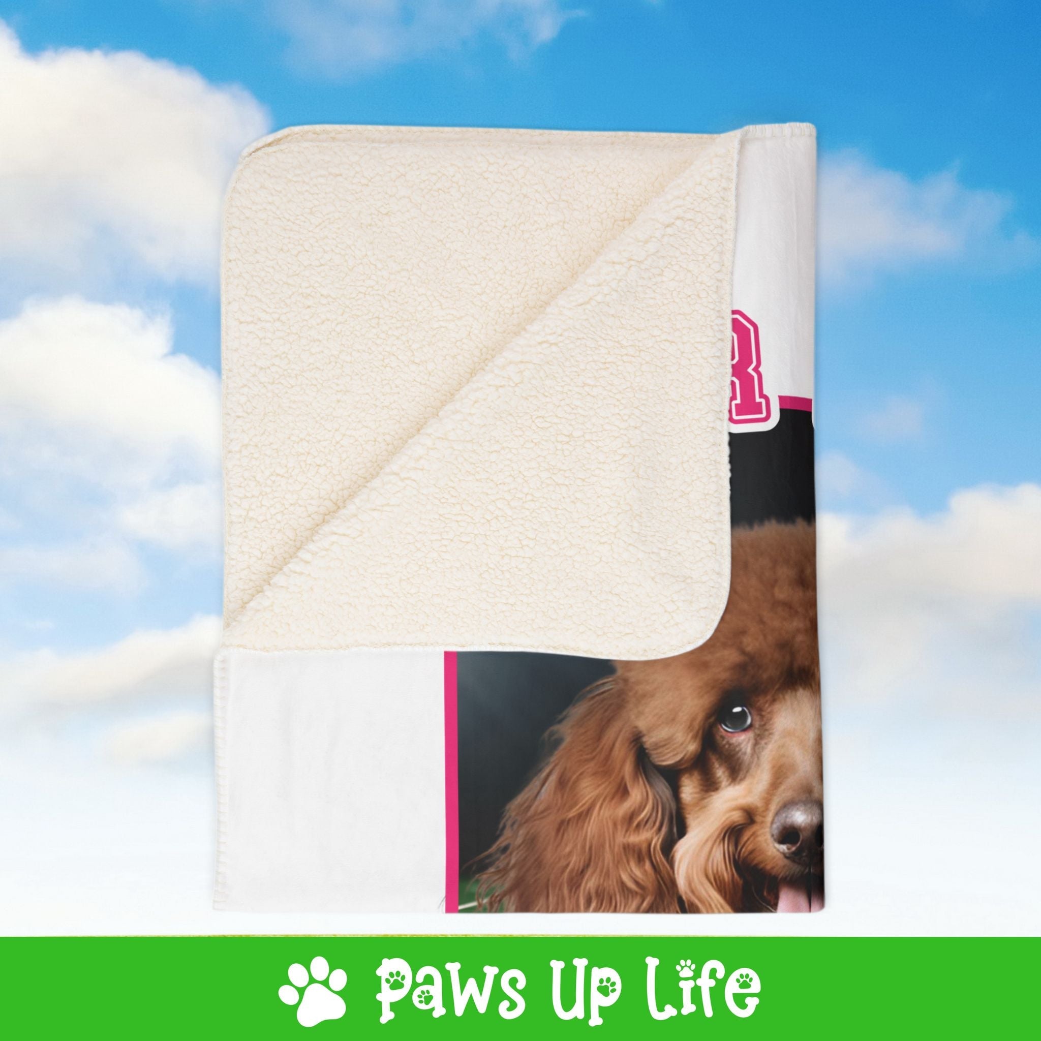 Brown Poodle Football Cheer Buddy Cheerleading Dog Fleece Sherpa Blanket - Perfect for Snuggling and Cozy Napping | Paws Up Life, LLC