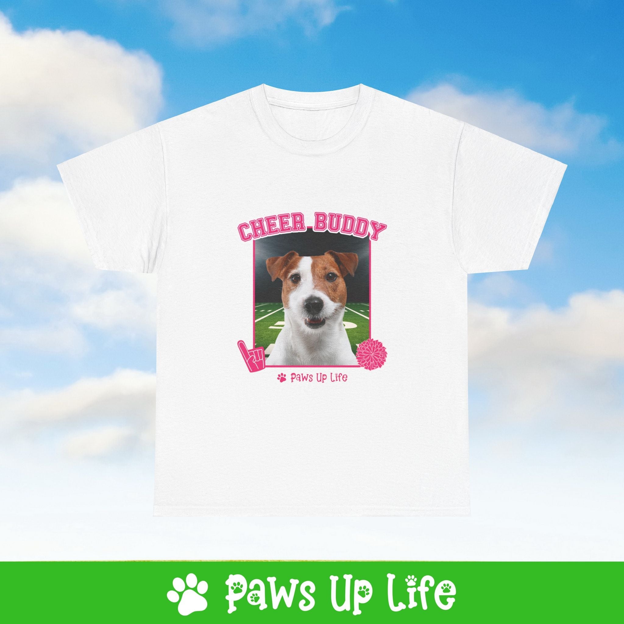 White Russell Terrier Football Cheer Buddy Cheerleading Dog Tee, Shirt, Unisex Pet Lover Gift, Dog Mom Dad Tshirt, Animal Rescue Advocate, Cute Puppy Graphic Top Classic Collar | Paws Up Life, LLC