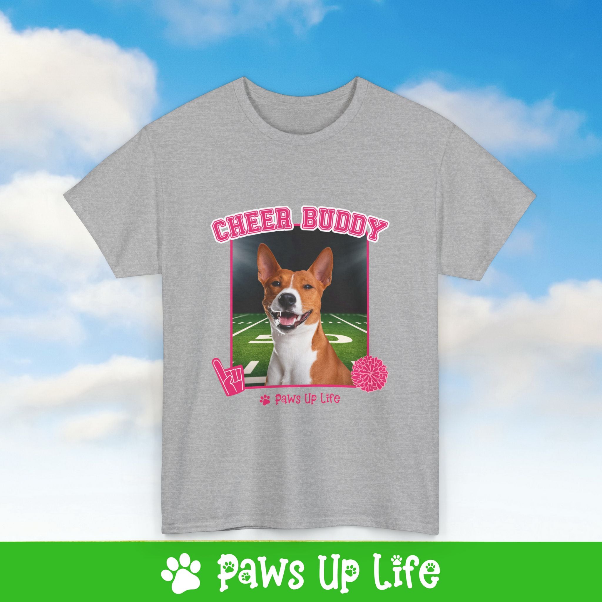 Basenji Cheer Buddy Cheerleading Dog Tee, Shirt, Unisex Pet Lover Gift, Dog Mom Dad Tshirt, Animal Rescue Advocate, Cute Puppy Graphic Top Classic Collar | Paws Up Life, LLC