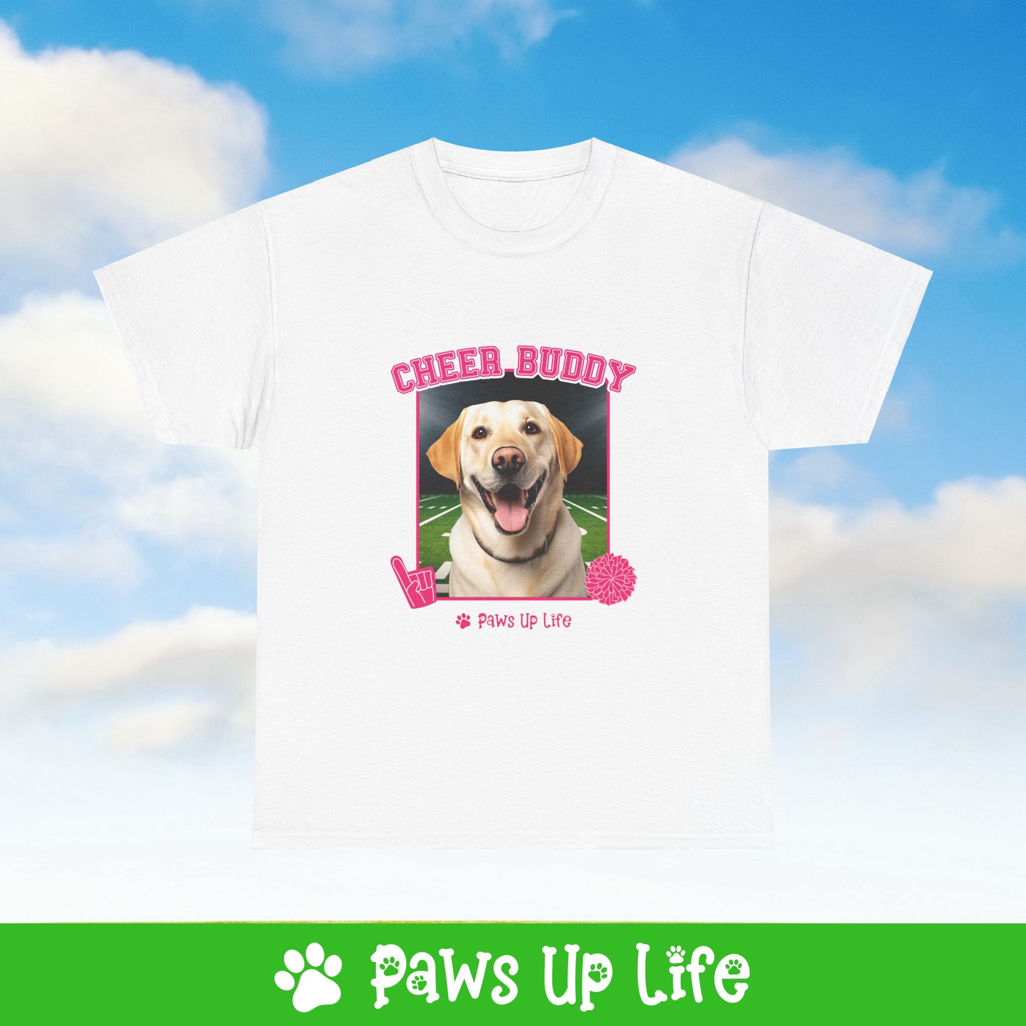 Labrador Retriever Yellow Lab Football Cheer Buddy Cheerleading Dog Tee, Shirt, Unisex Pet Lover Gift, Dog Mom Dad Tshirt, Animal Rescue Advocate, Cute Puppy Graphic Top Classic Collar | Paws Up Life, LLC