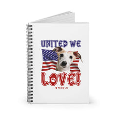 "United We Love" Whippet Spiral Notebook for Dog Lovers - Ruled Line Paper, Patriotic Design, 118 Pages | Paws Up Life, LLC