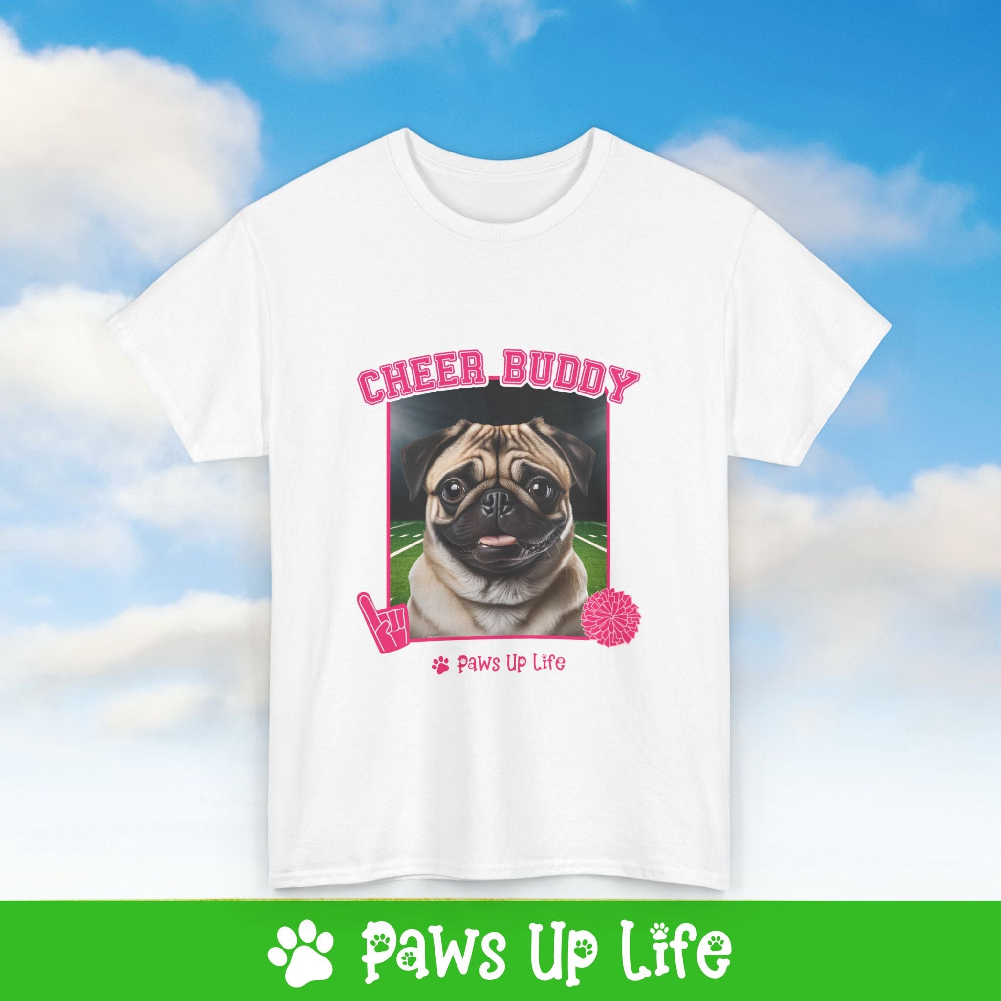 Pug Football Cheer Buddy Cheerleading Dog Tee, Shirt, Unisex Pet Lover Gift, Dog Mom Dad Tshirt, Animal Rescue Advocate, Cute Puppy Graphic Top Classic Collar | Paws Up Life, LLC