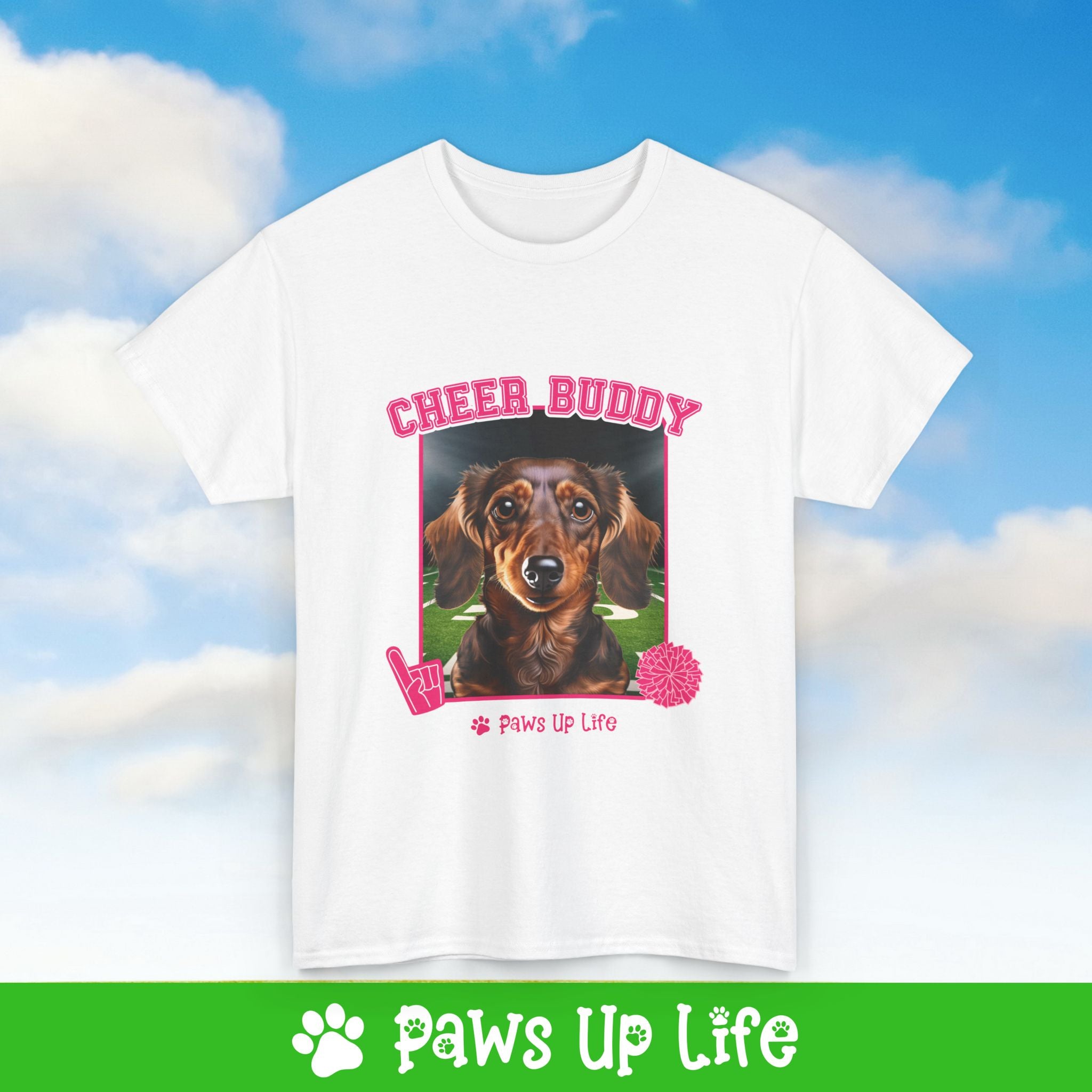 Dachshund Football Cheer Buddy Cheerleading Dog Tee, Shirt, Unisex Pet Lover Gift, Dog Mom Dad Tshirt, Animal Rescue Advocate, Cute Puppy Graphic Top Classic Collar | Paws Up Life, LLC