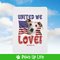 "United We Love" Whippet Patriotic Fleece Sherpa Blanket - Perfect for Snuggling and Cozy Napping | Paws Up Life, LLC