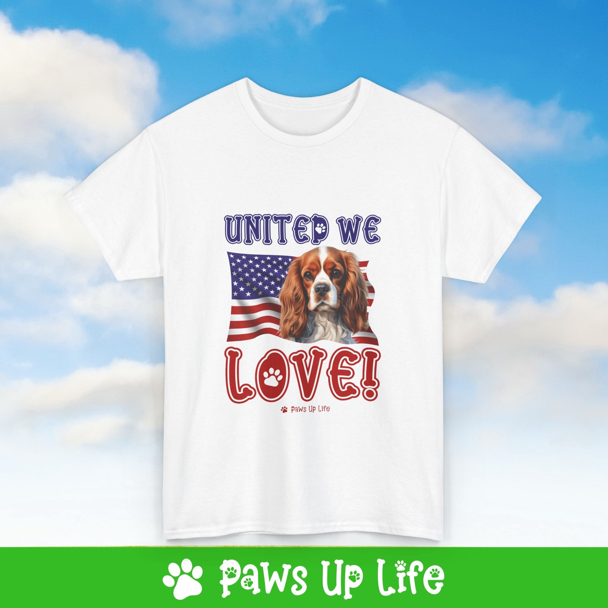 Cavalier King Charles Spaniel Dog United We Love Dog Tee, Shirt, Unisex Pet Lover Gift, Dog Mom Dad Tshirt, Animal Rescue Advocate, Cute Puppy Graphic Top Classic Collar | Paws Up Life, LLC