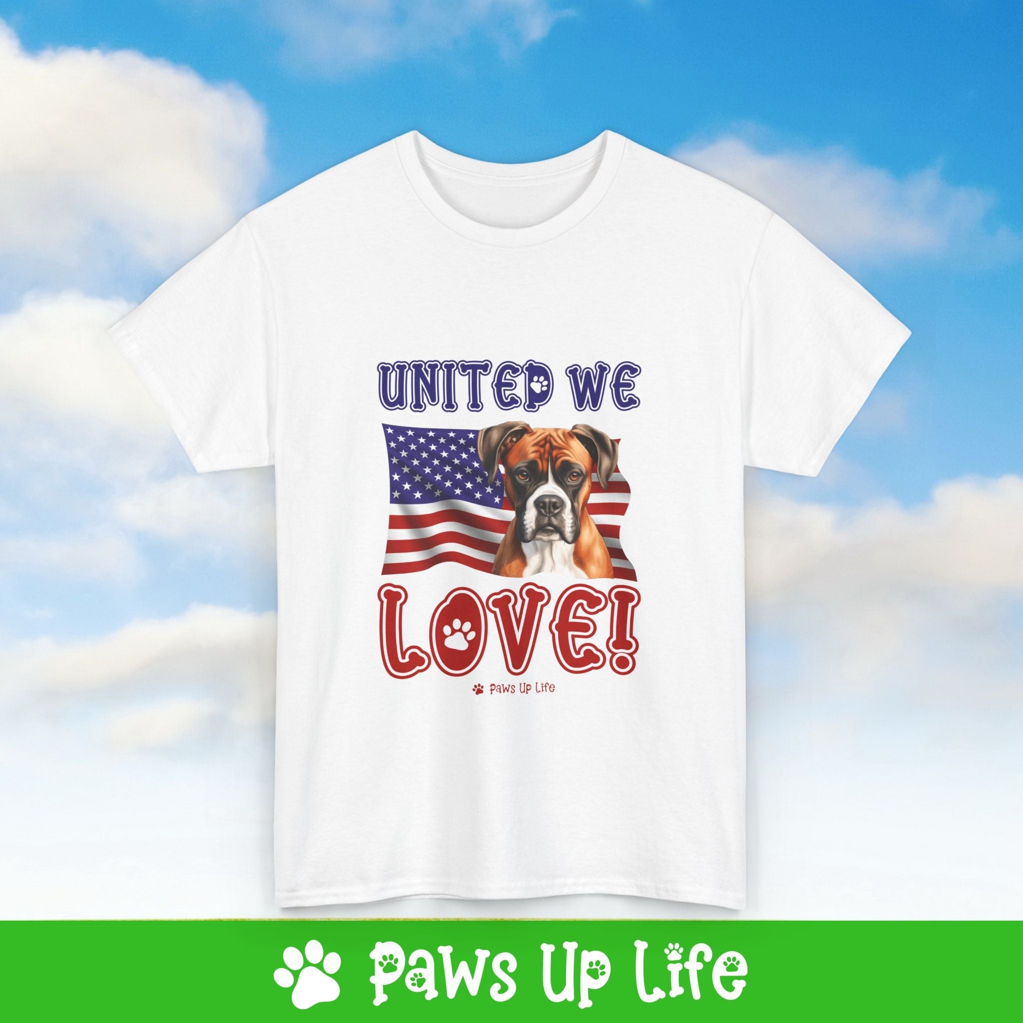 Boxer Dog United We Love Dog Tee, Shirt, Unisex Pet Lover Gift, Dog Mom Dad Tshirt, Animal Rescue Advocate, Cute Puppy Graphic Top Classic Collar | Paws Up Life, LLC