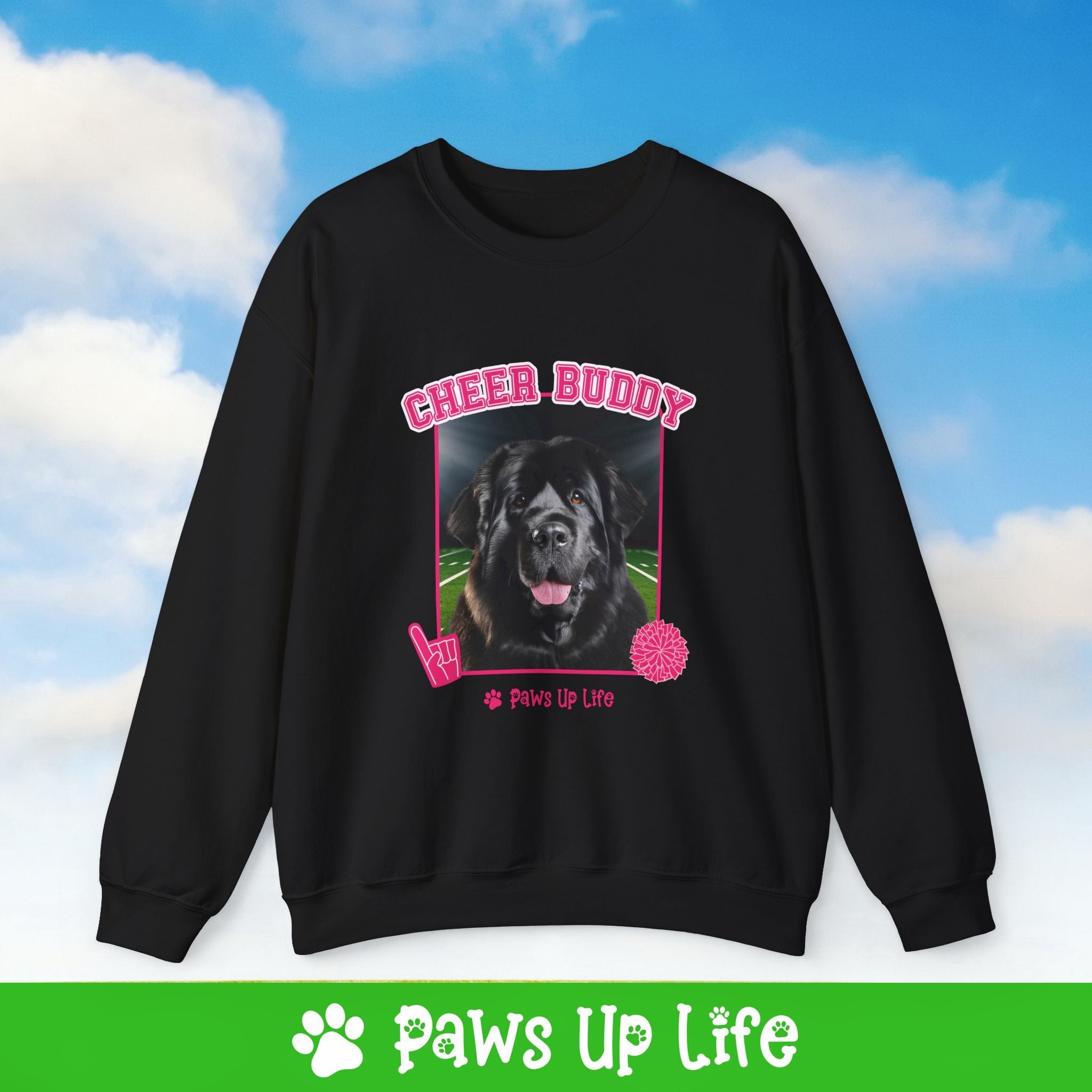 Newfoundland Football Cheer Buddy Cheerleading Dog Crewneck Sweatshirt, Unisex Gift for Animal Lovers, Dog Mom Dad Sweatshirt, Cute Dog Lover Apparel, Fun Pet | Paws Up Life, LLC