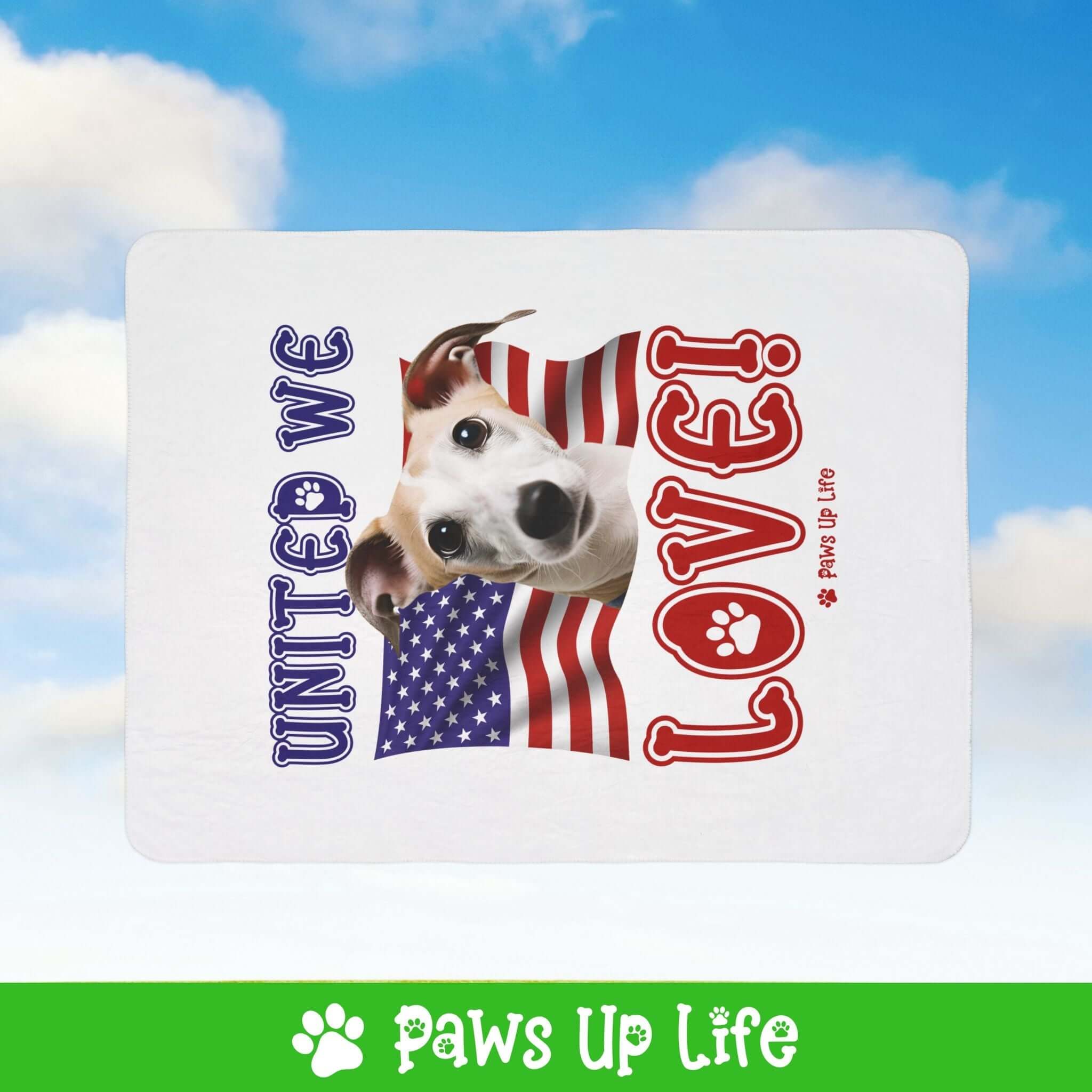 "United We Love" Whippet Patriotic Fleece Sherpa Blanket - Perfect for Snuggling and Cozy Napping | Paws Up Life, LLC