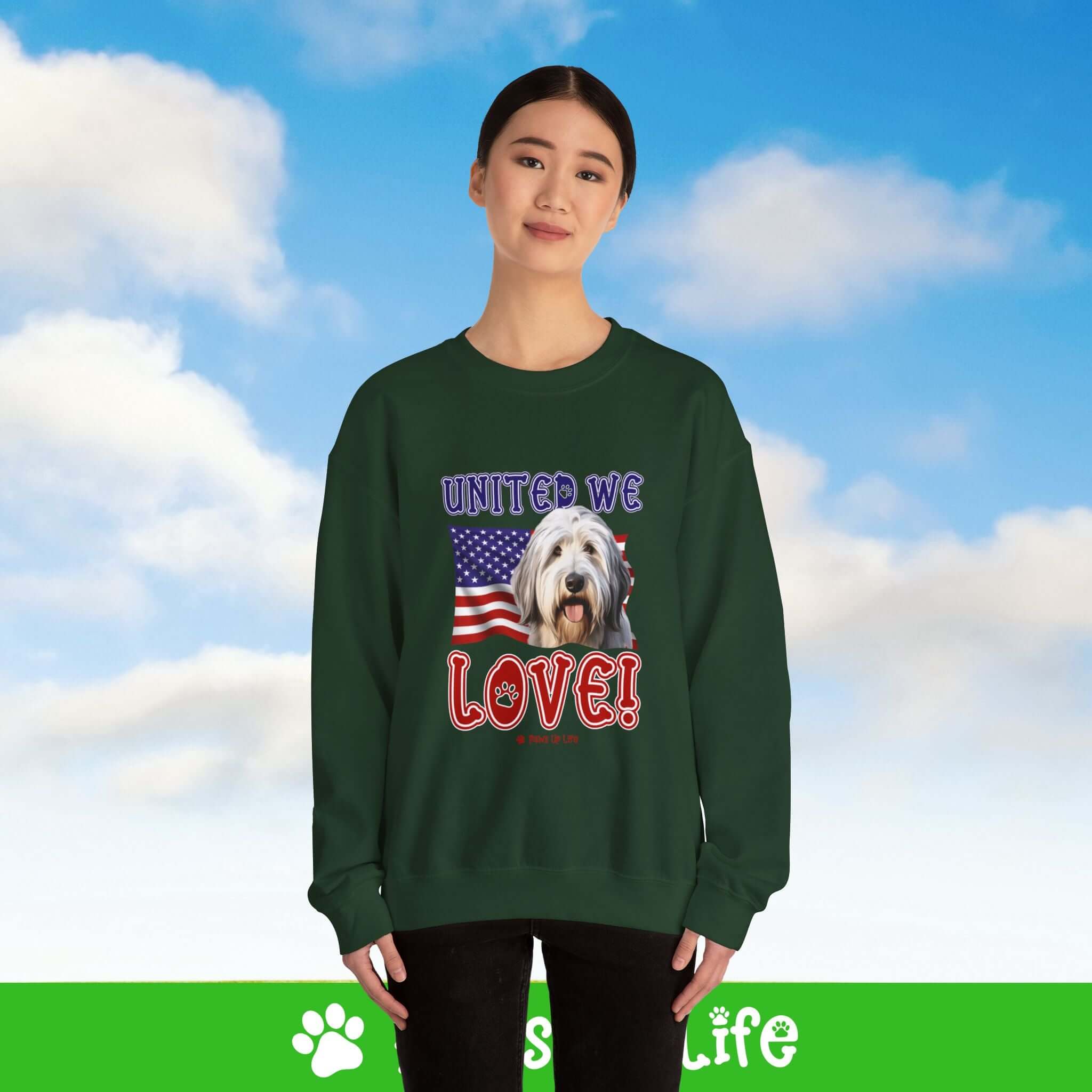 Old English Sheepdog Dog United We Love Dog Crewneck Sweatshirt, Unisex Gift for Animal Lovers, Dog Mom Dad Sweatshirt, Cute Dog Lover Apparel, Fun Pet | Paws Up Life, LLC