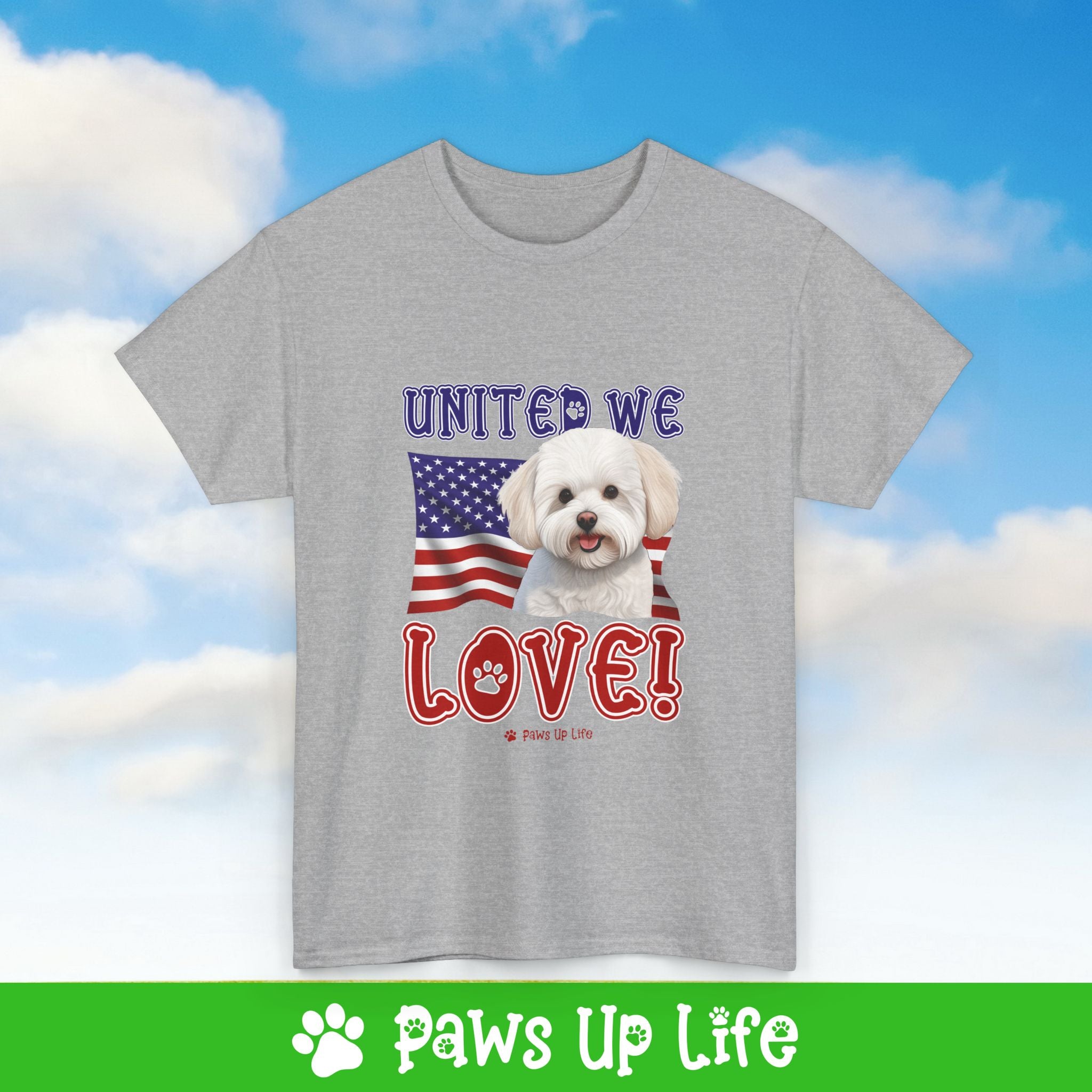 Bichon Frise Dog United We Love Dog Tee, Shirt, Unisex Pet Lover Gift, Dog Mom Dad Tshirt, Animal Rescue Advocate, Cute Puppy Graphic Top Classic Collar | Paws Up Life, LLC