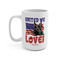 "United We Love" Scottish Terrier 15oz Ceramic Mug – Fun Patriotic Dog Lover Drinkware, Perfect for Coffee & Tea! | Paws Up Life, LLC