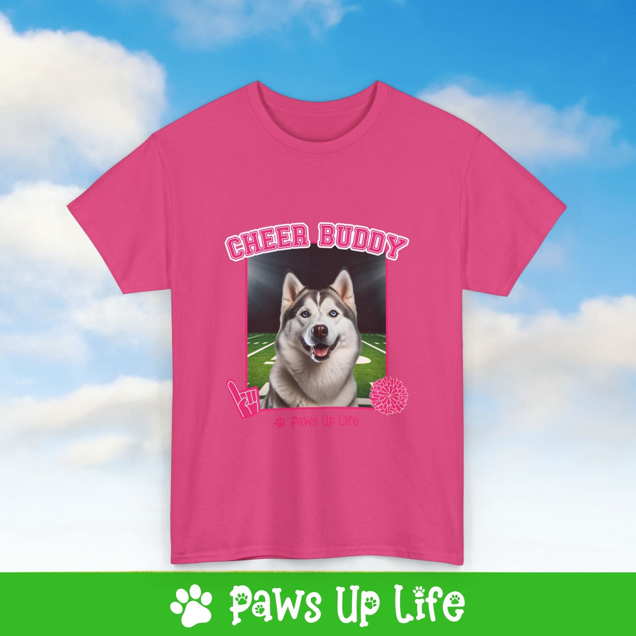 White Siberian Husky Football Cheer Buddy Cheerleading Dog Tee, Shirt, Unisex Pet Lover Gift, Dog Mom Dad Tshirt, Animal Rescue Advocate, Cute Puppy Graphic Top Classic Collar | Paws Up Life, LLC