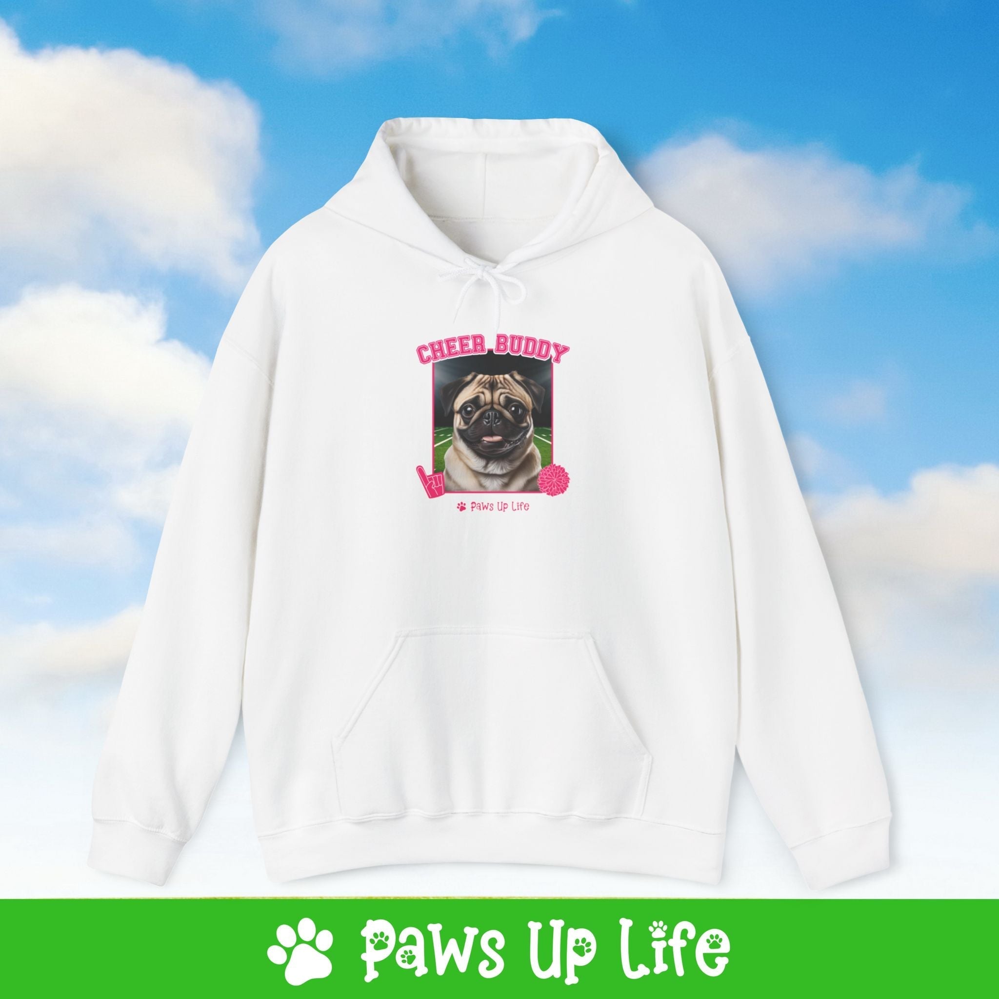 Pug Football Cheer Buddy Cheerleading Dog Unisex Hoodie Hooded Sweatshirt Classic Comfy Cotton | Paws Up Life, LLC