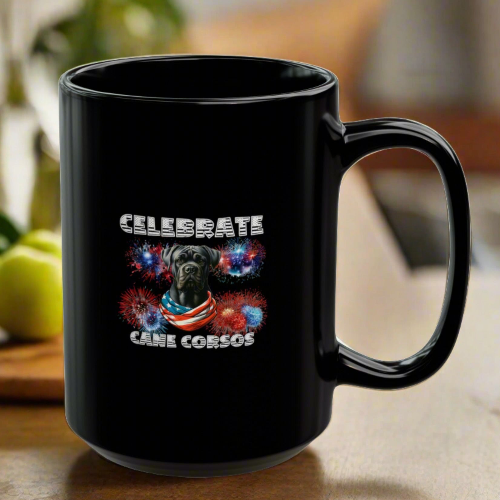 Celebrate Cane Corso Dog Patriotic Black Mug 15oz | Paws Up Life, LLC